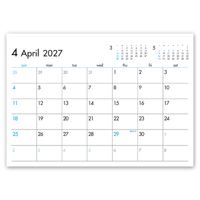 6 Weeks Calendar（ﾌﾞﾙｰ） 2