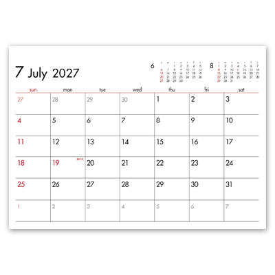 6 Weeks Calendar（ﾚｯﾄﾞ） 2